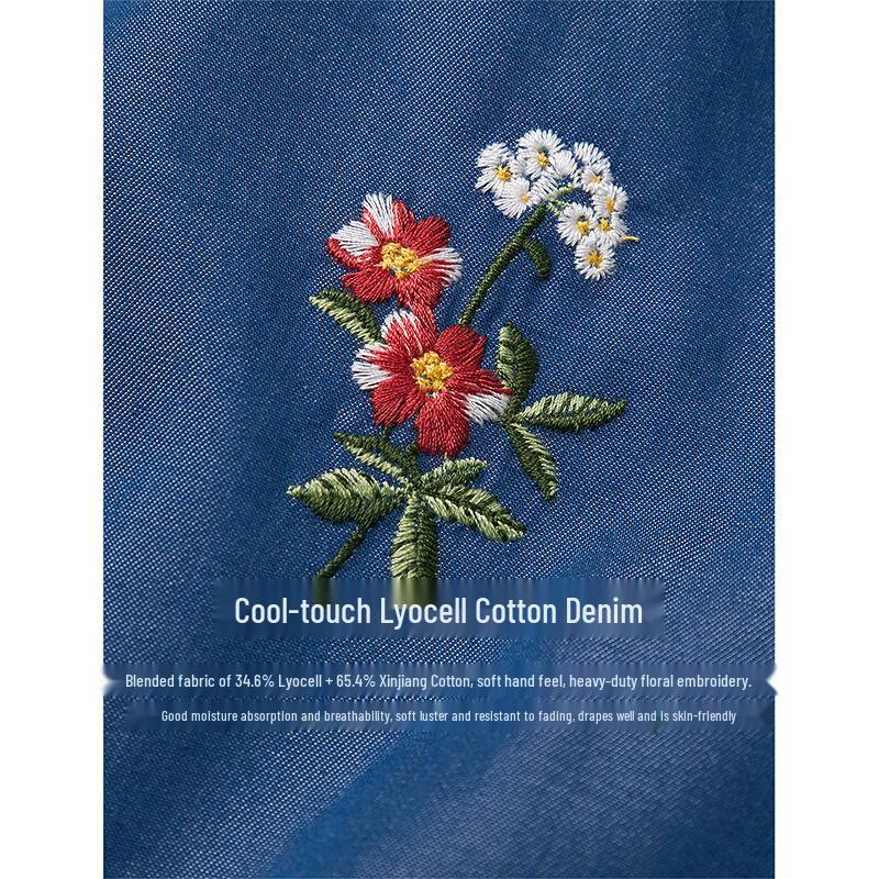 INMAN Women's Embroidered Floral Raglan Sleeve Tassel Tie Shirt