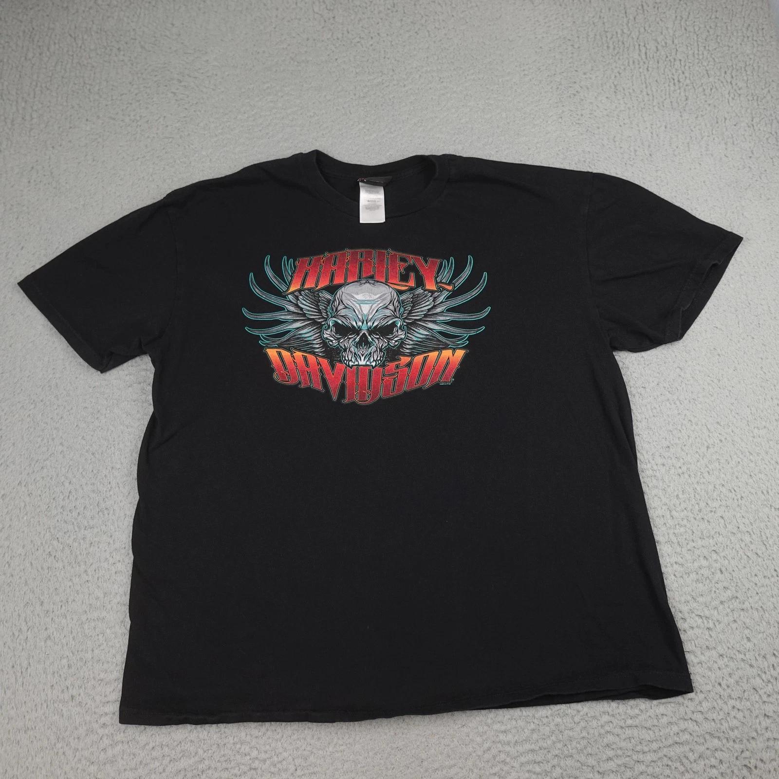 Harley-Davidson Shirt Mens 2XL Black Skull Wings Graphic Pensacola Florida Y2K 4XL