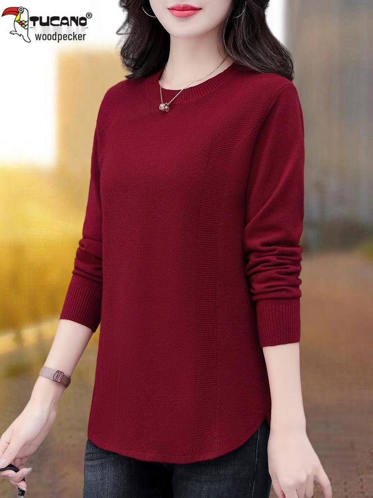 Women's 2025 Woodpecker Knitted Sweater: Fashionable Long Sleeve Autumn/Winter T-Shirt for Middle-Aged Mothers