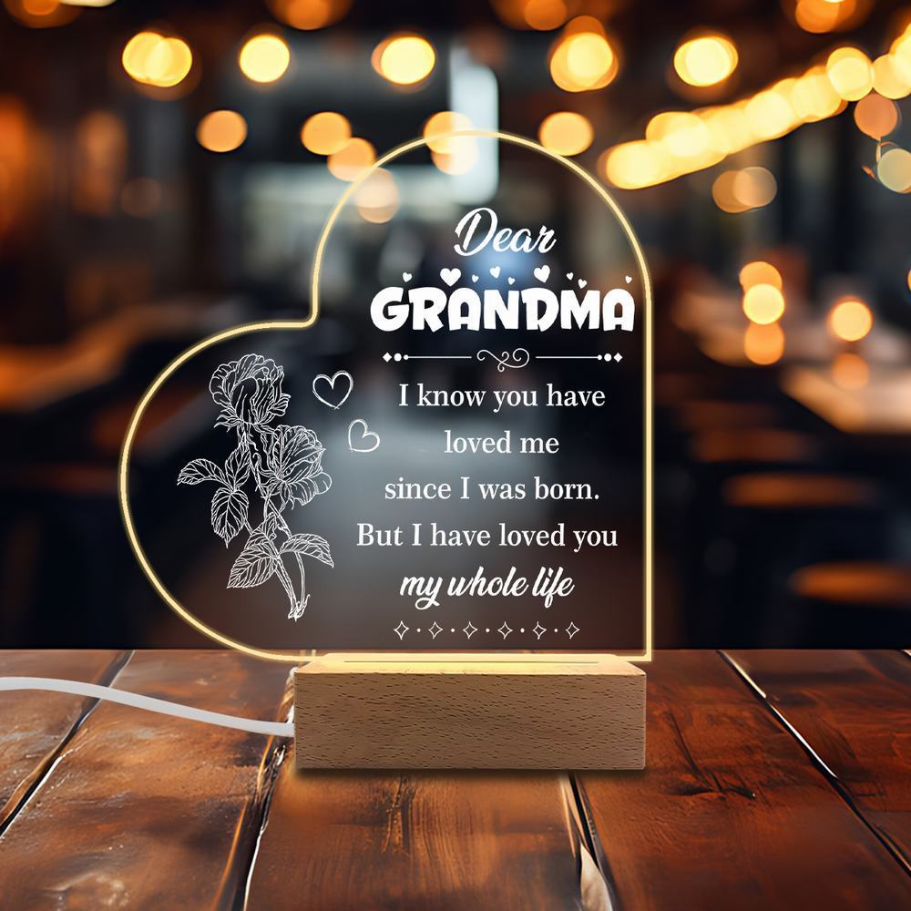 

1PC Acrylic Luminous Ornament Photography Accessories, USB Base, Grandma Gift, Heart Commemorative Figurines Plastic чистий