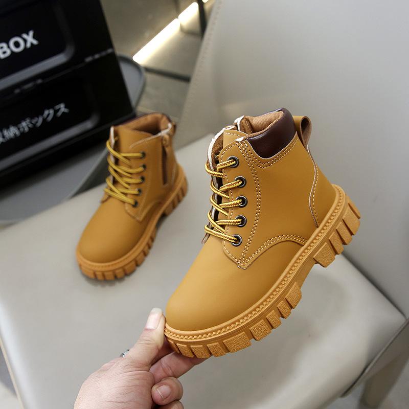 Martin Boots Women's Children's Spring and Autumn 2025 New Little Girl Leather Boots Boys Baby Middle and Older Children's Big Yellow Boots Short Boo