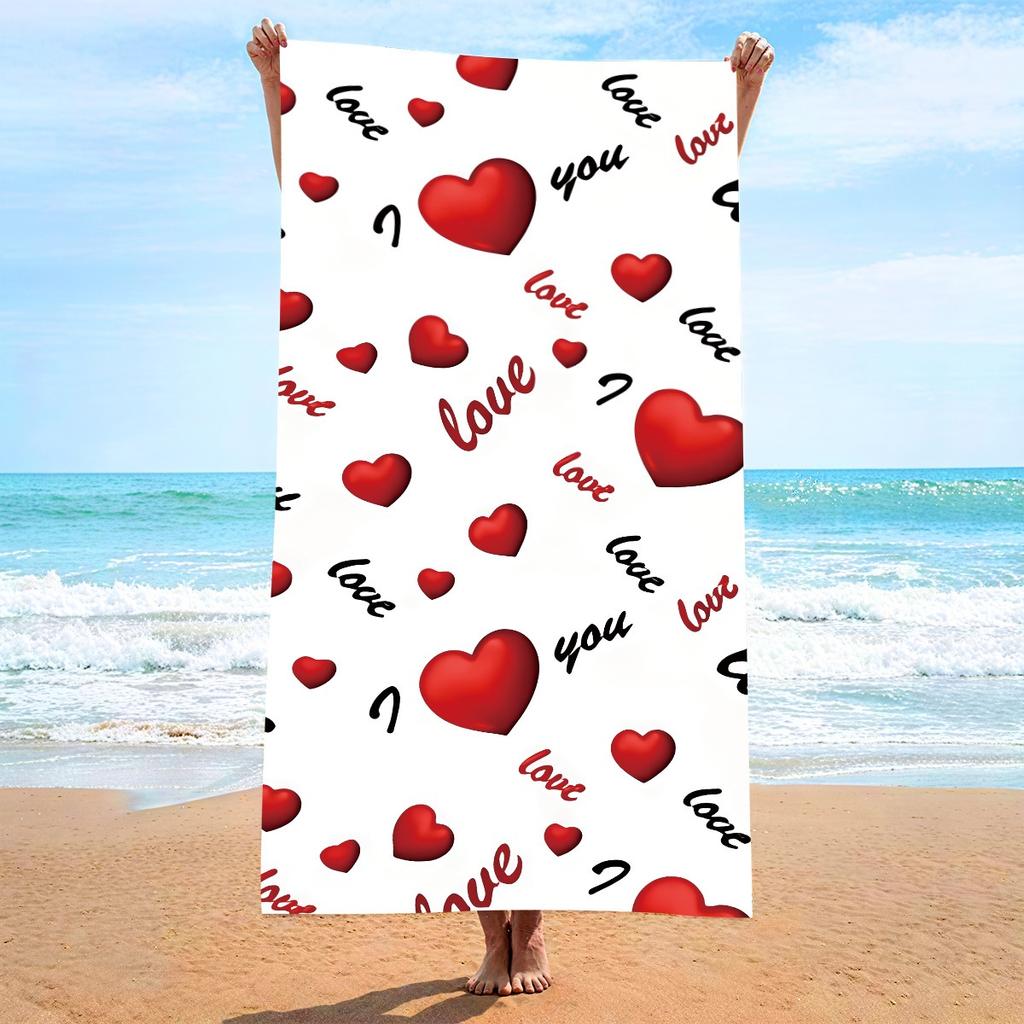 Romantic Red Love Heart Print Polyester Beach Towel Quick Dry Sandproof Bath Towels Summer Swimming Pool Vacation Blanket Mat