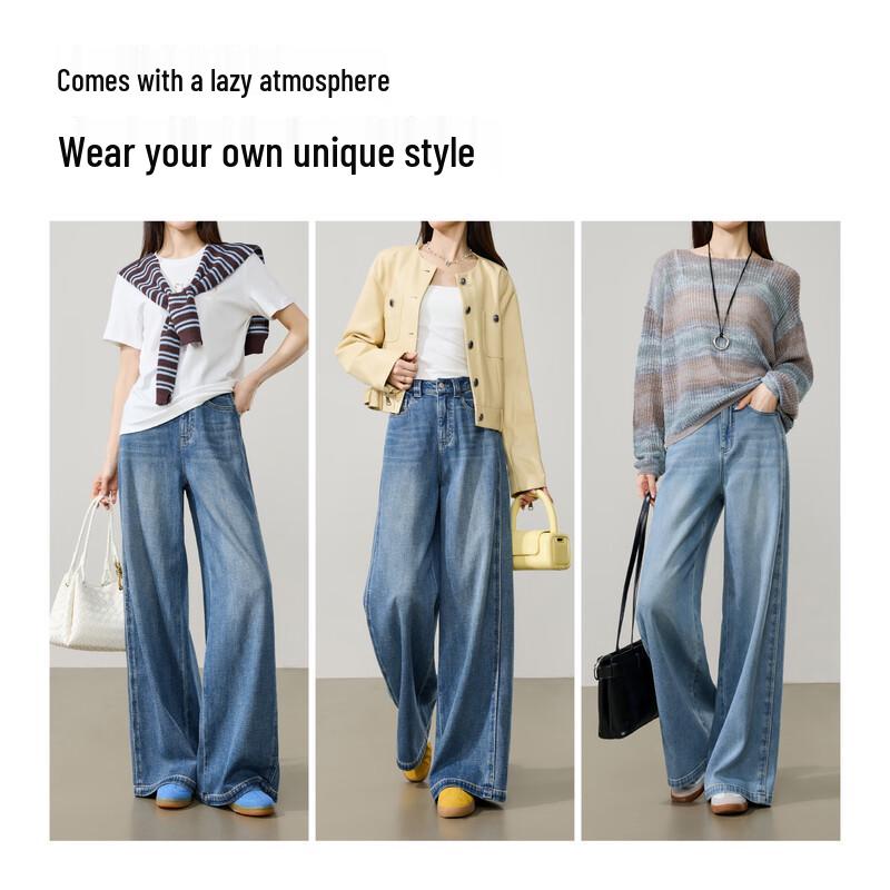 ESE-Y Women's Tencel Cotton Straight Wide-Leg Jeans