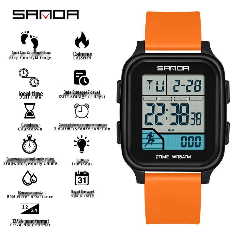 SANDA Trend Multifunctional Sports Watch for Students - Calorie Counter & Dual Alarms