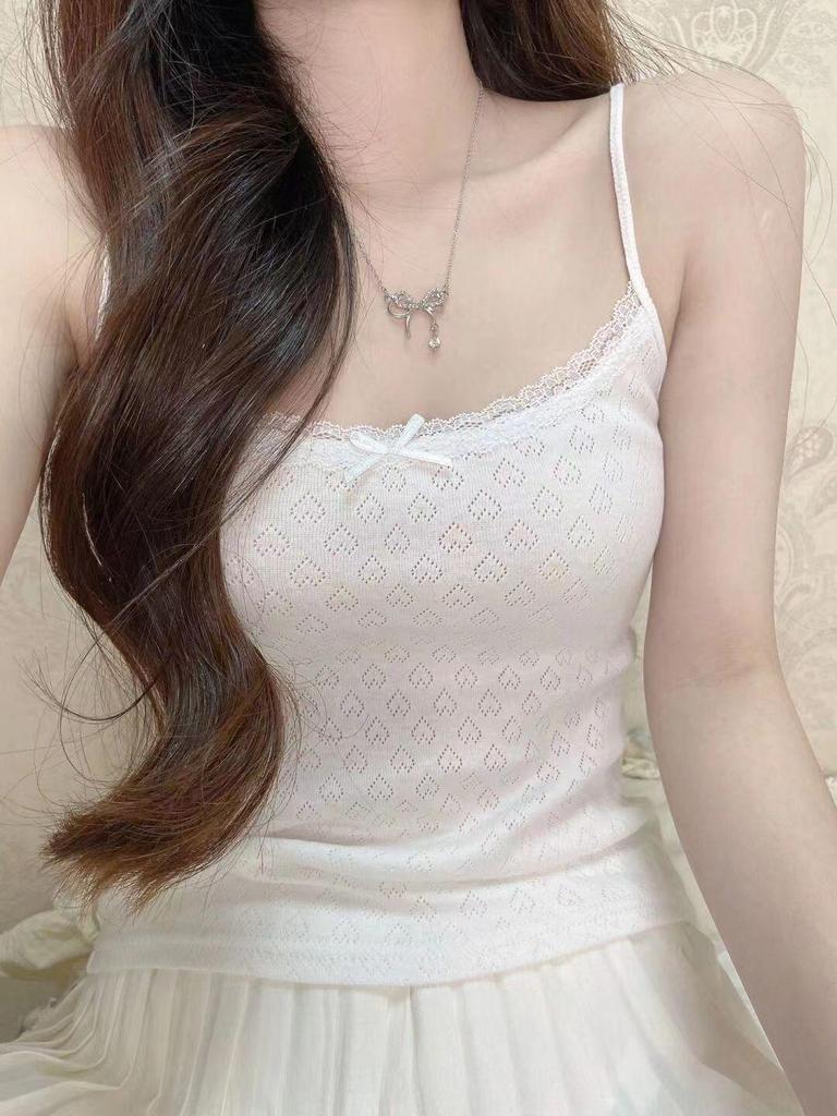 BrandyBM White Pure Desire Heart Embroidery Lace Slim Fit French Camisole