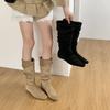 2025 Winter New Suede Inner Heightening Knight Boots Long Tube Thin Boots Rivet Boots Children's Pleated Stacking Boots