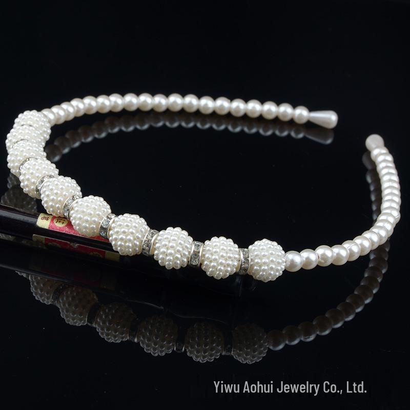 Handwoven Faux Pearl Headband & Bow Hair Clip Set for Brides