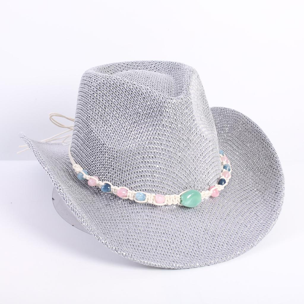Popular European and American Classic Western Denim Straw Hat, Men's and Women's Fashion Outdoor Sunscreen Sequined Straw Hat