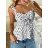 Women Summer New French Polka Dot Drawstring Waist Peplum Hem Cami Top