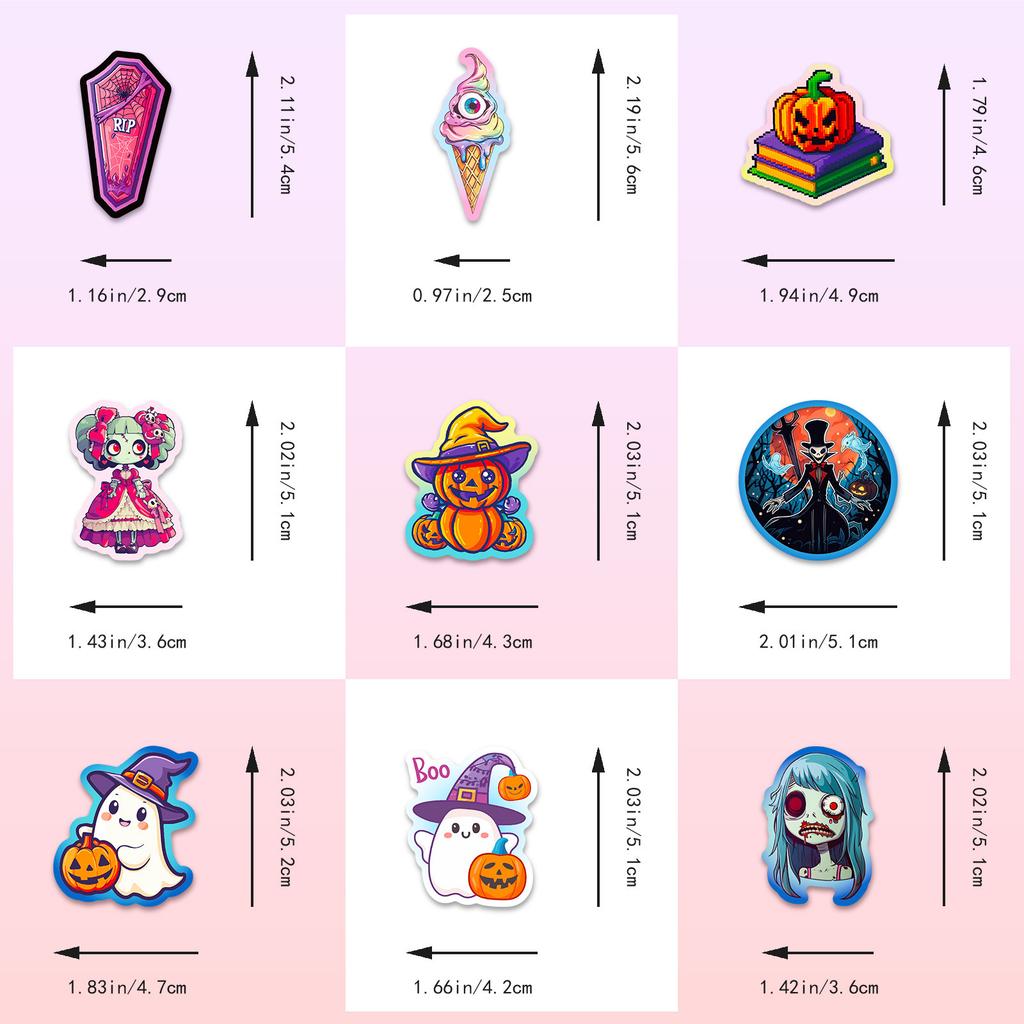 50Pcs Halloween Stickers - Waterproof Repositionable Vinyl Decals for Crafts, Party, Laptop, Luggage, Creative Decor