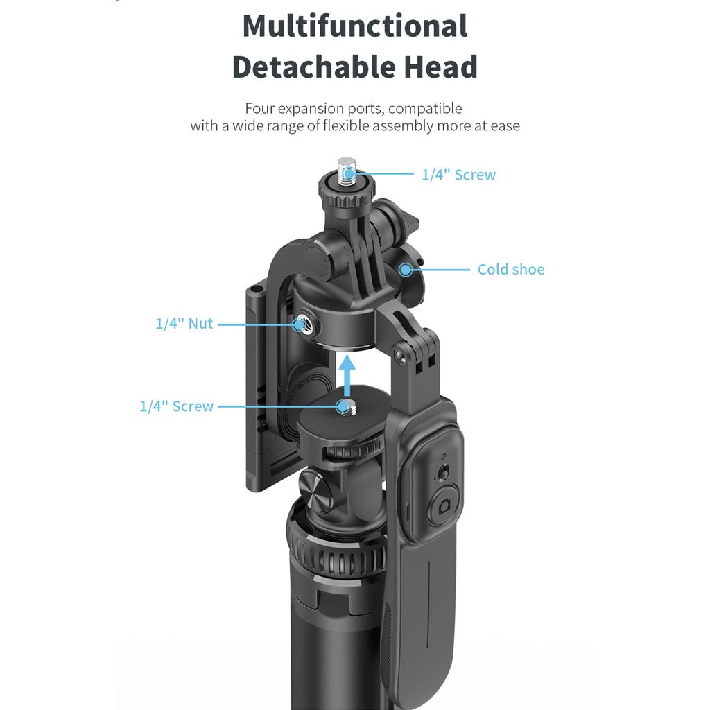 Multifunction Selfie Stick Portable Stabilizer with Aluminum Alloy Telescoping Rod 360Rotatable Hd with Anti Shake Handle Phone Clip Tripo