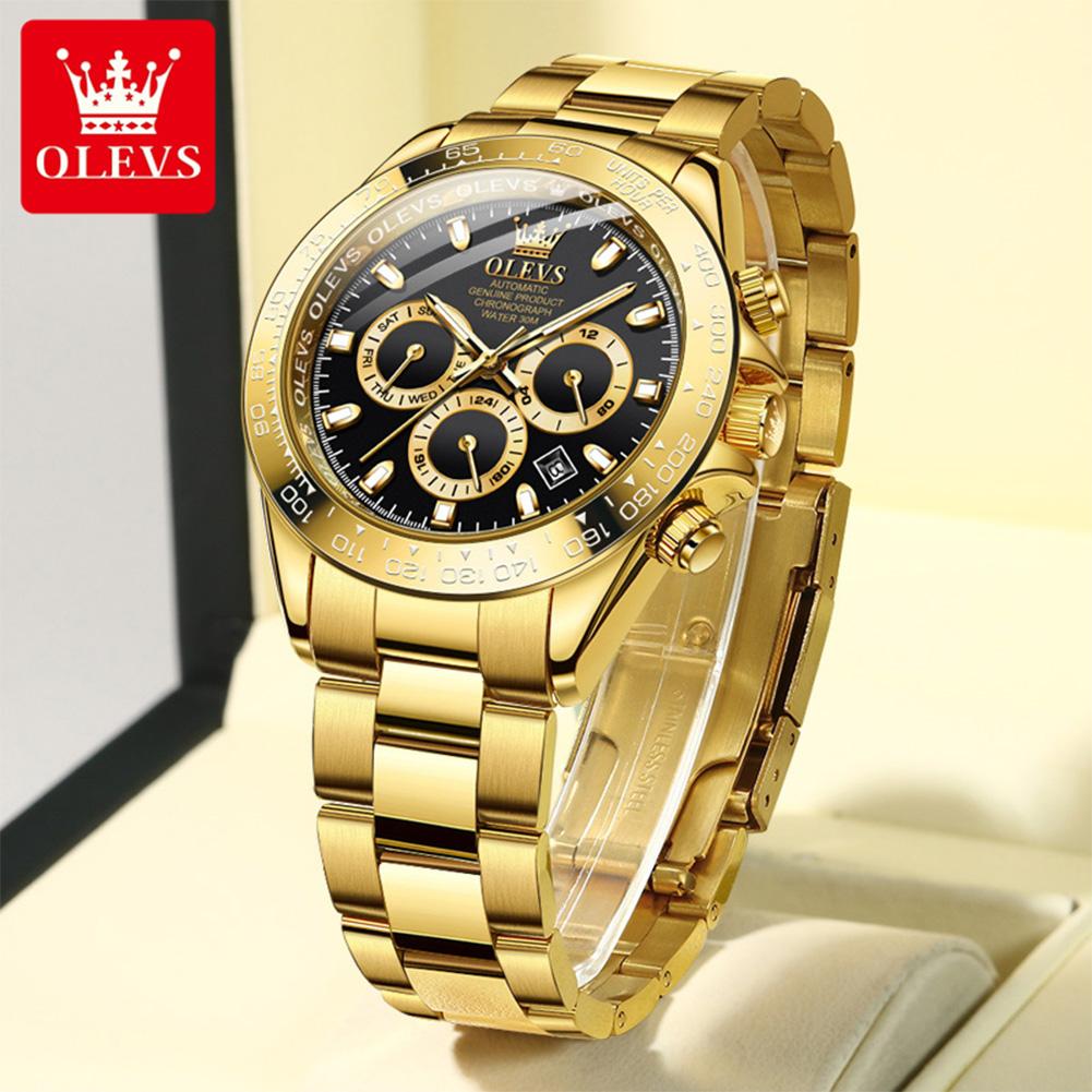OLEVS Uhren für Herren Original Edelstahl Chronograph Wasserdicht Leuchtend Datum Luxus Automatisch Mechanisch Herrenuhr 6638