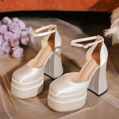 Mary Jane Shoes Are Absolutely Fashionable and Foreign Waterproof Table High Heels Barbie Shoes Shorty Le Heightened Thick Heel Bag Head Shoes