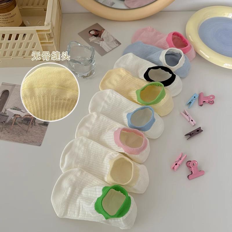 Ice Cream Boat Socks ~ Sweet And Cute Heel Socks Simple Candy Color Breathable Sweat-Absorbing Invisible Socks