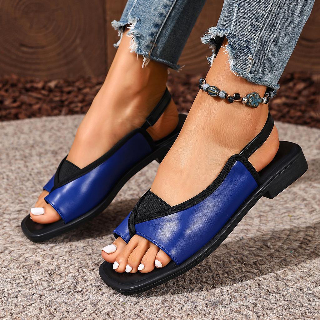 Sommersandalen in Übergröße für Damen, Neuer Stil mit eckiger Spitze, Dickem Absatz, Elastischem Riemen, Strandschuhe