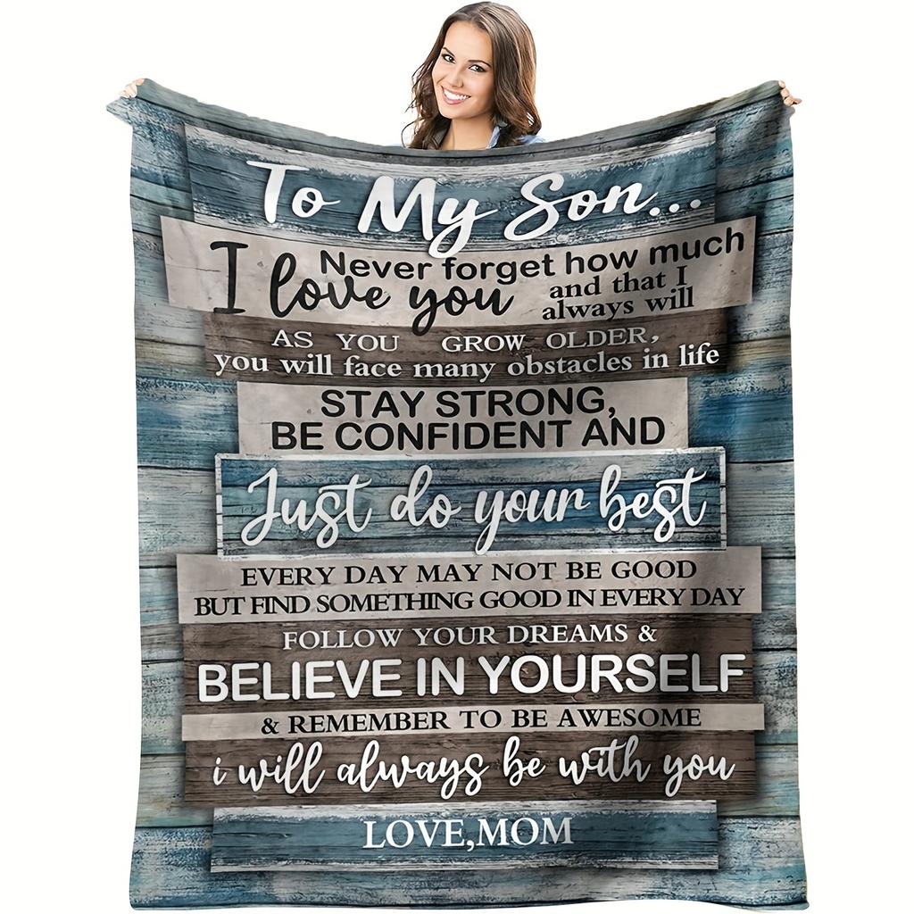 "An meinen Sohn" Flanelldecke - Weich, kuschelig, herzliche/motivierende Botschaft, Geschenk von Mama & Papa zum Geburtstag/zur Hochzeit