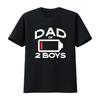 Pai De 2 Meninos Bateria Fraca Engraçado Dia Dos Pais Papai Papa Camiseta Masculina vintage Lavada Versátil roupas de designer Ligeiramente moda