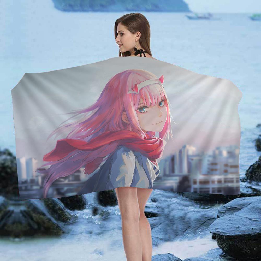 Z-Zero T-Two D-Darling In The F-Franxx Beach Towel Cartoon Cute Summer Kids Large Bath Beach Towel Absorbent for Swimming Travel