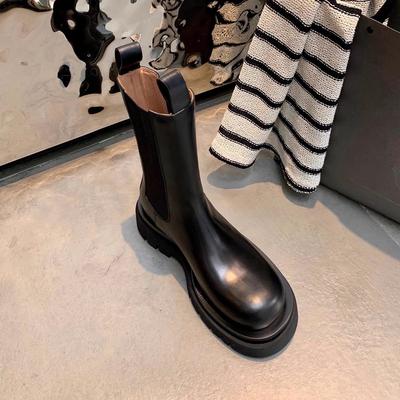 Wang fritto ritorno~ aumento altezza interna Chelsea stivali a tubo medio stivali corti a tubo dritto suola spessa autunno e inverno stivali Martin donna