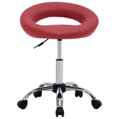 Rolling Work Stool In Burgundy Artificial Leather