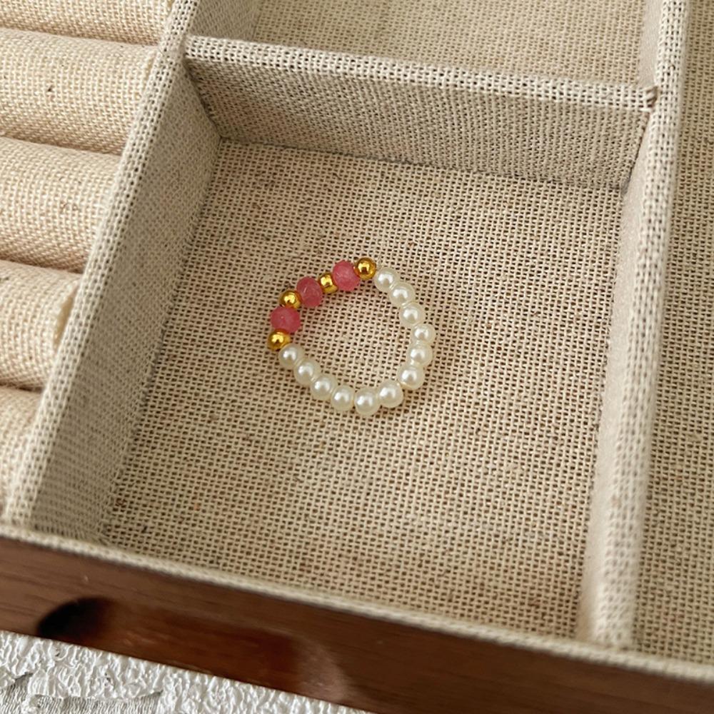 Maillard Parel kralen Ring Dames Elastisch Koord Literaire Gestapelde Wijsvinger Ring High-end Handgemaakte Ring Sieraden
