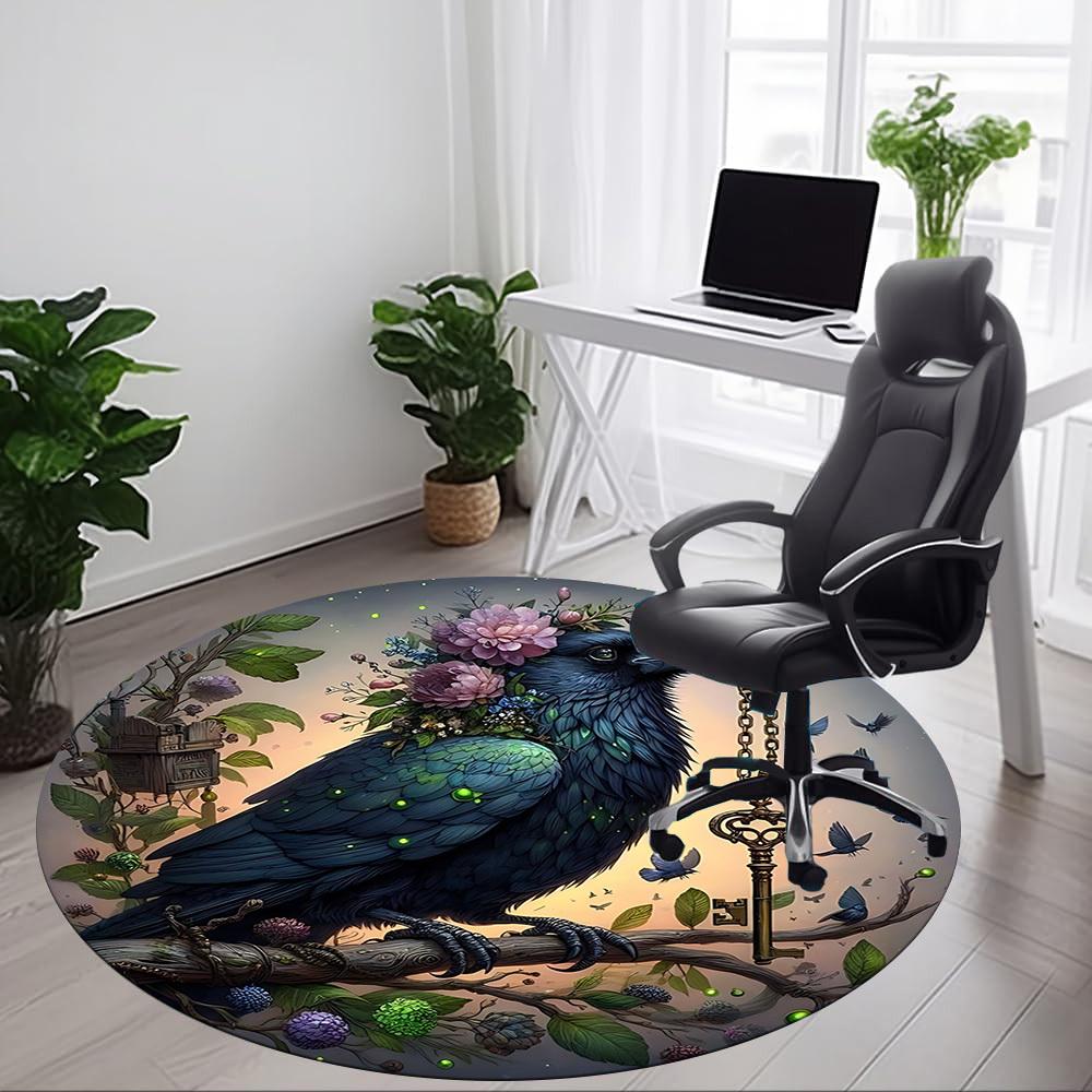 1pc Raven Print Chair Carpet for Office Non-Slip, Machine Washable Rug for Office, Sleeping, Room - Holiday Decor
