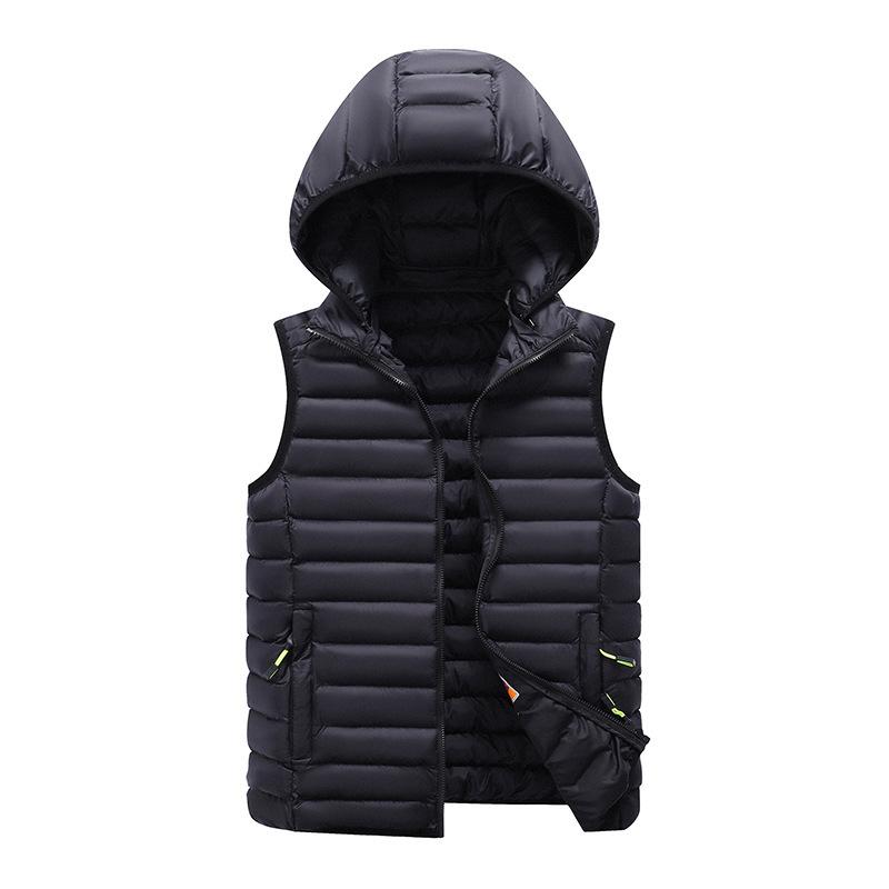 

Новый осенне-зимний хлопковый утолщенный жилет, пуховый хлопковый спортивный жилет большого размера с капюшоном 4XL чёрный