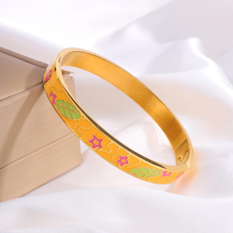 Titanium Steel Bracelet Open Pattern Enamel Oil Drop Light Luxury Bracelet for Women
