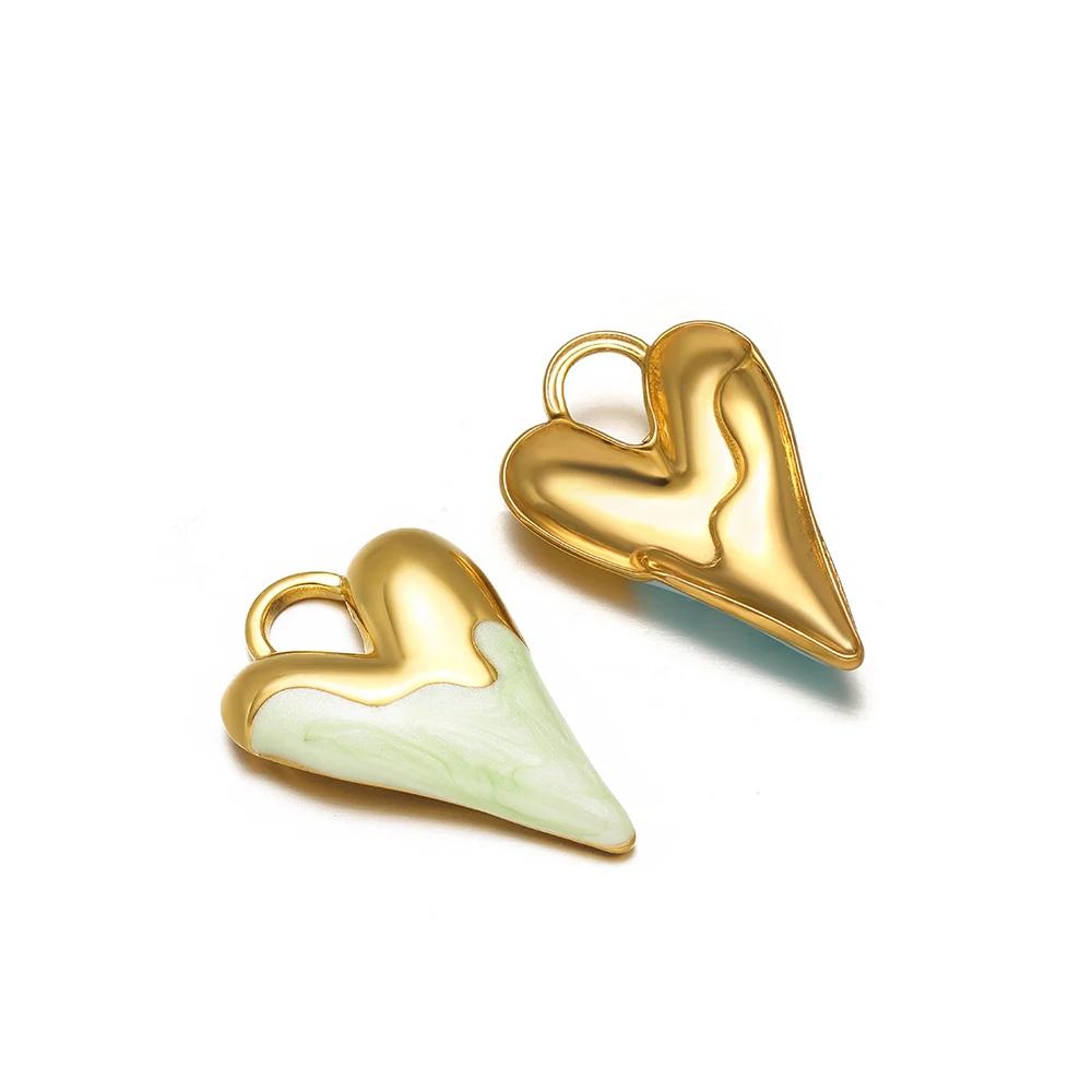 5pcs Stainless Steel Fresh Color Enamel Heart Charms Medal Pendants for DIY Jewelry Making Lovers Necklace Findings Supplies