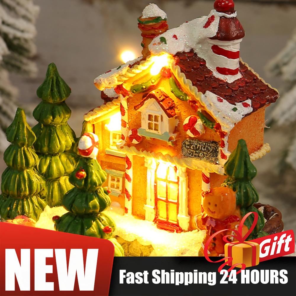 6.3inch Christmas Music Box Illuminated Music Resin House Ornament Christmas Figurines Rotating Winter Scene Home Tabletop Decor