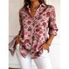 Women's Long Sleeve Floral Print Button Down Casual Shirt Elegant Daily Blouse Tops in Blue for Spring Summer