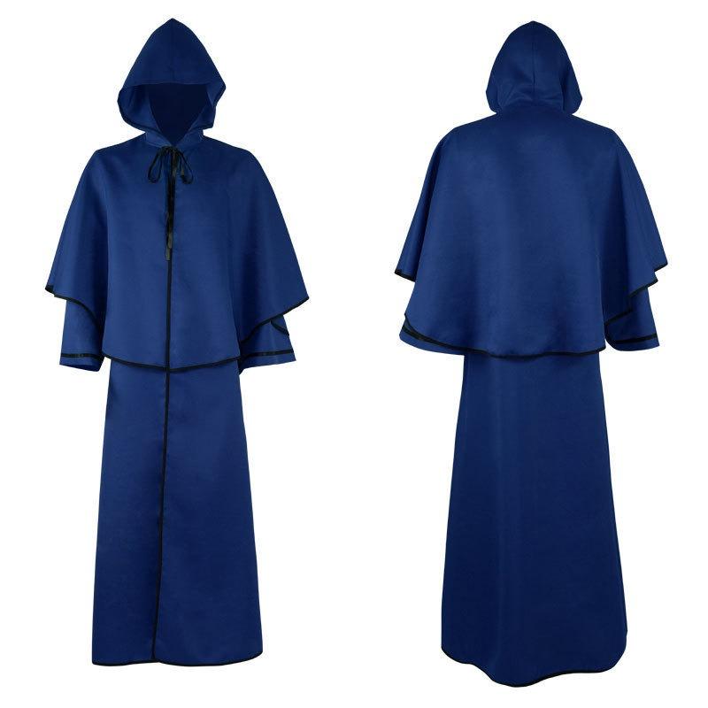 Halloween Costume Medieval 5-color Hooded Cape Retro Robe, Wizard Death Cape Costume