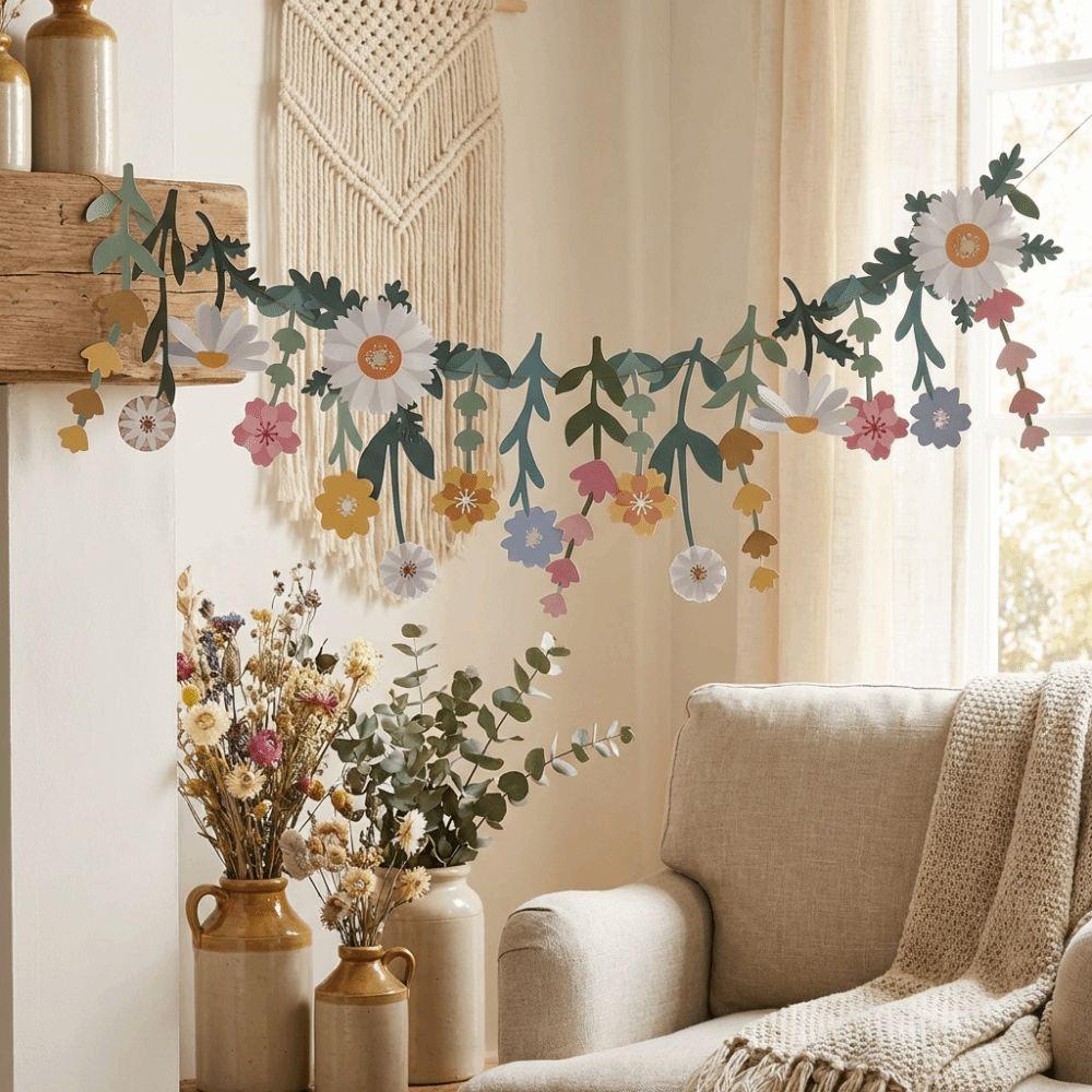 Floral Leaf Flower Paper Banner Spring Theme Happy Birthday Banner  Wedding Decor
