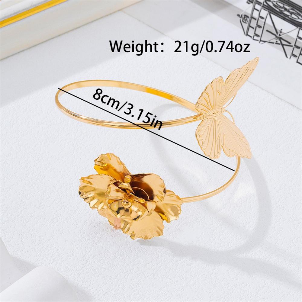 Boho Butterfly Flower Upper Arm Cuff Adjustable Metal Armband Exaggerated Arm Bracelet Summer Beach Jewelry Women