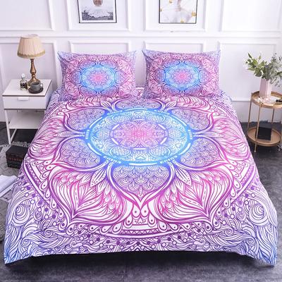 Juego de funda nórdica Mandala tamaño king con diseño de flor de loto, azul, morado y rosa, funda de edredón de poliéster suave estilo mandala bohemio