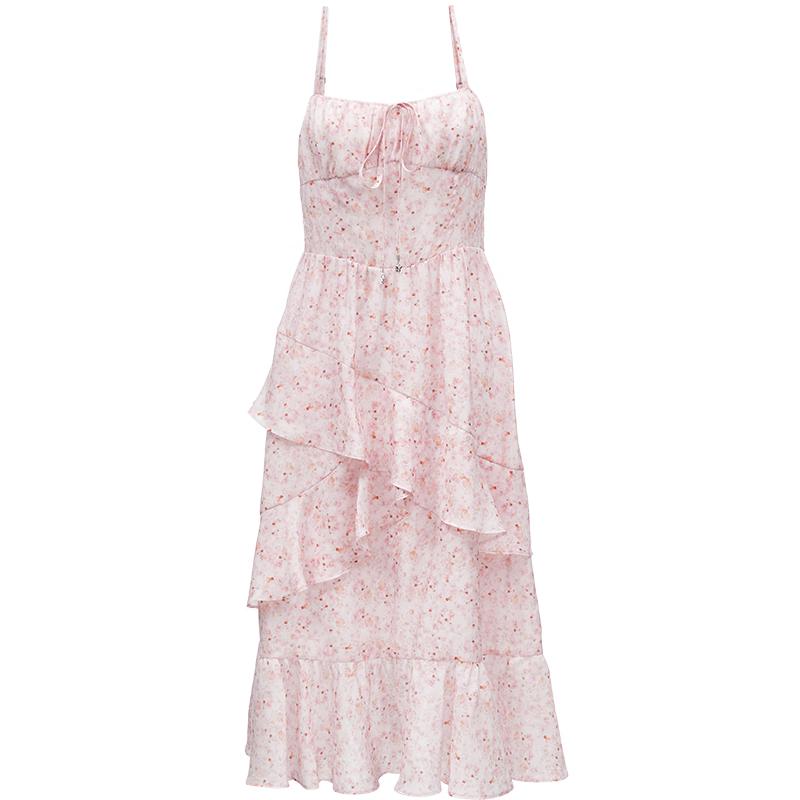 Only Women's 2024 Sweet Ruffle Square Neck Strap A-line Midi Dress