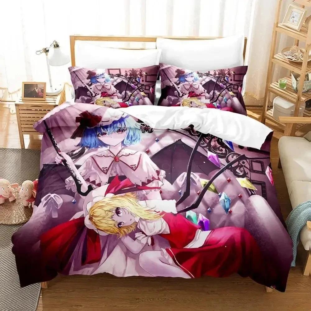 Juego de Cama 3D Touhou Project Remilia Scarlet Caja Anime Personas Adultas Habitación de Niños con Tejido Suave Funda Nórdica Juegos 3D Kawai Niñas Jóvenes