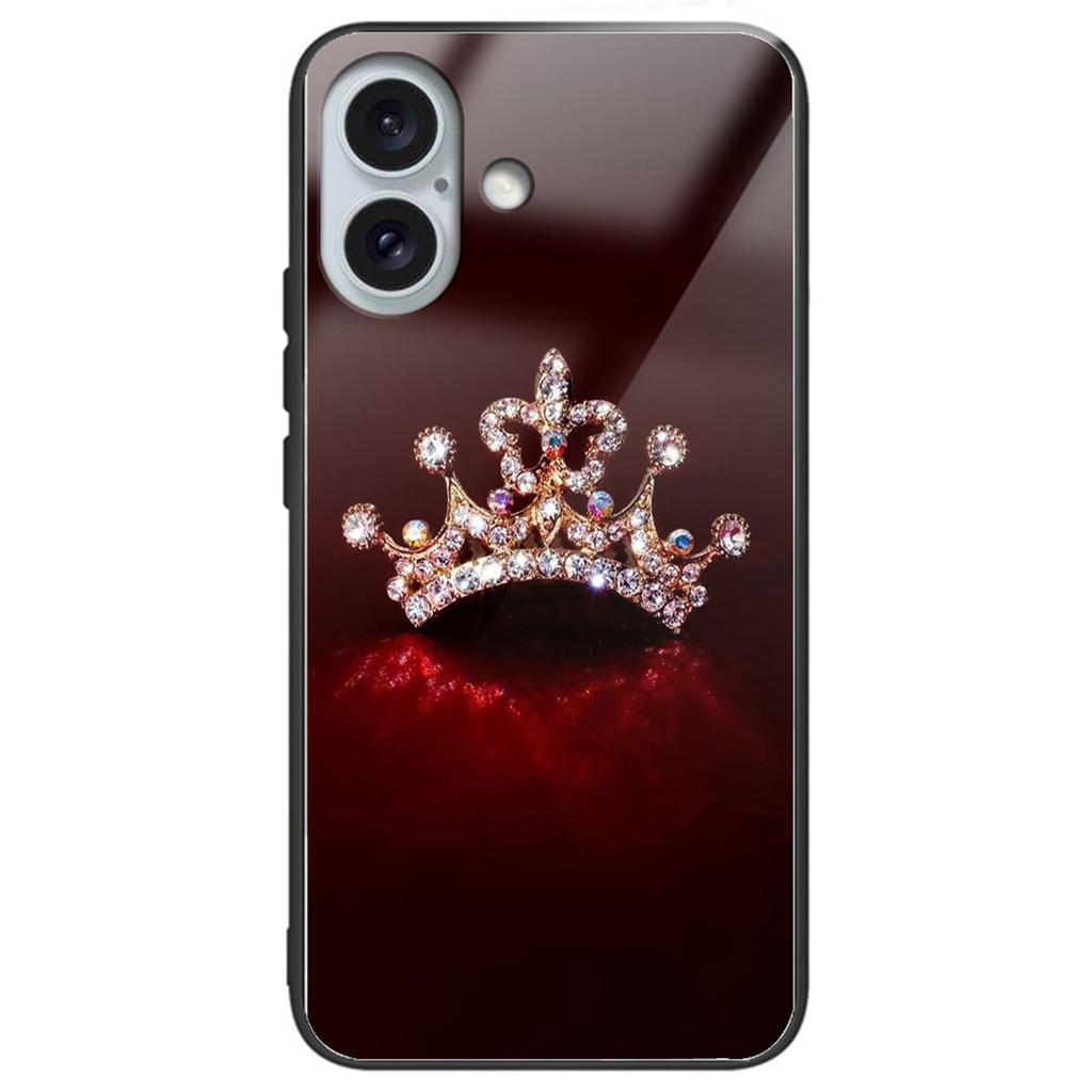 For iPhone 16 Plus Case Pattern Printing Tempered Glass+TPU Phone Cover