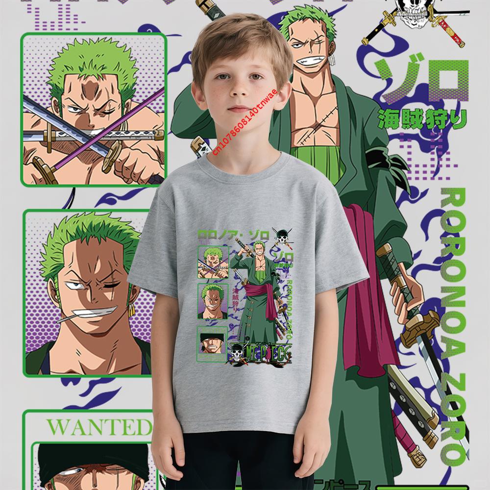 Anime One Piece Zoro Cotton T Shirt for Kids Boys Girls 100 160 Cartoon Print Comfortable Tee