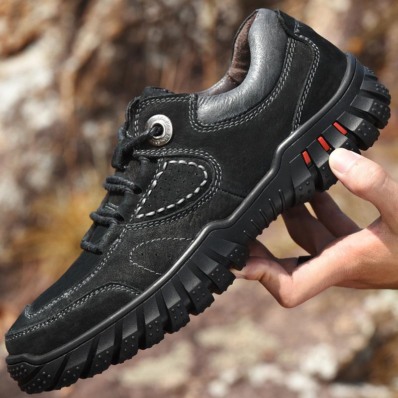 

Spring and Autumn New Men s Leather Outdoor Sports Casual Shoes Versatile Leather Shoes First Layer Cowhide Soft Sole Hiking Shoes 44 коричневий