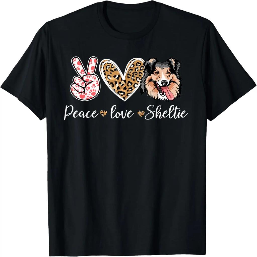 Funny Peace Love Sheltie Dog Lover Gift T-Shirt