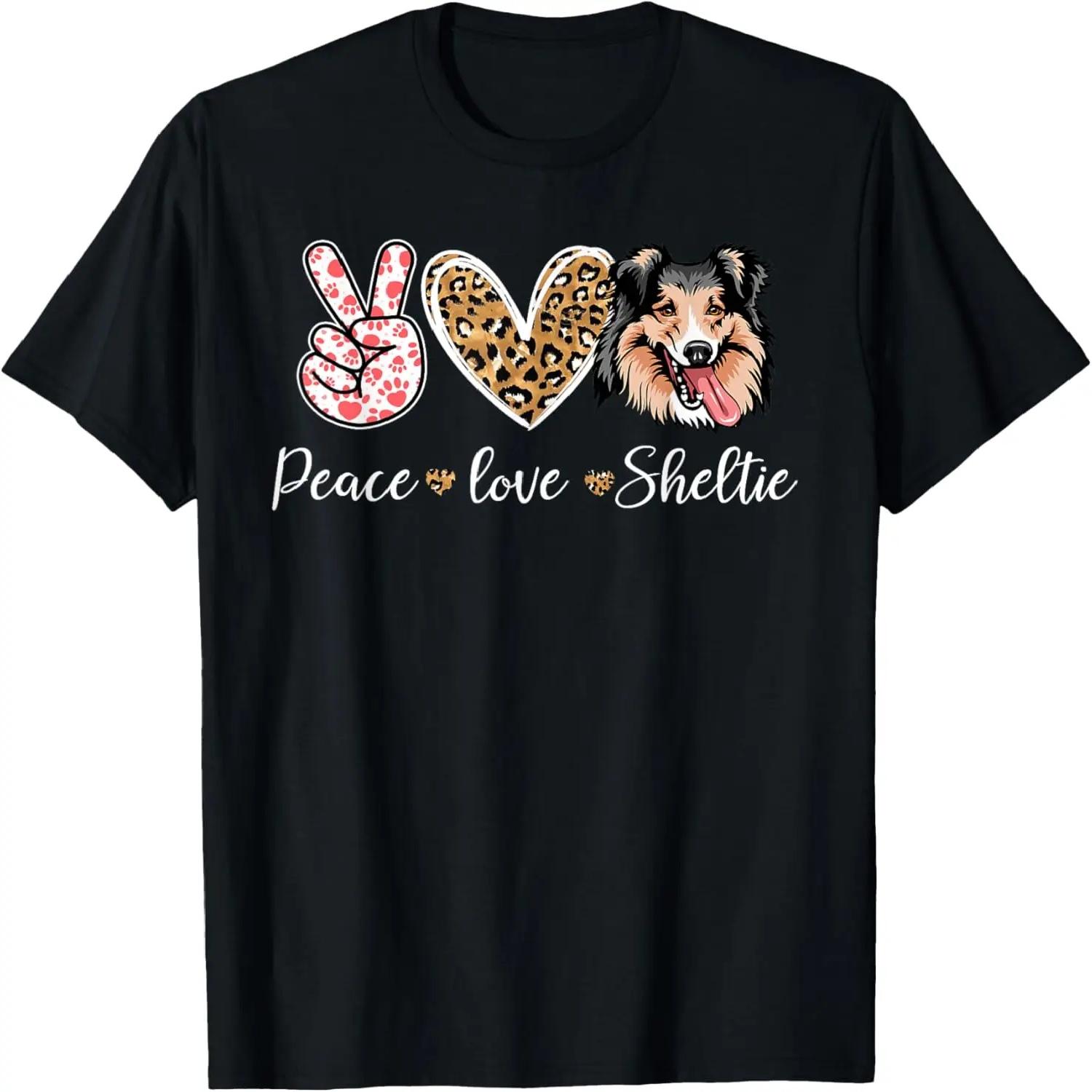 Funny Peace Love Sheltie Dog Lover Gift T-Shirt S