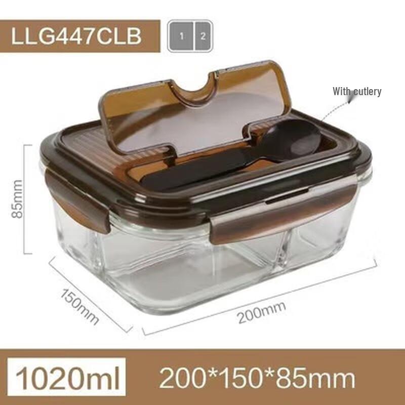 LocknLock 1020ml 2-Compartment Glass Lunch Box with Spoon & Fork
