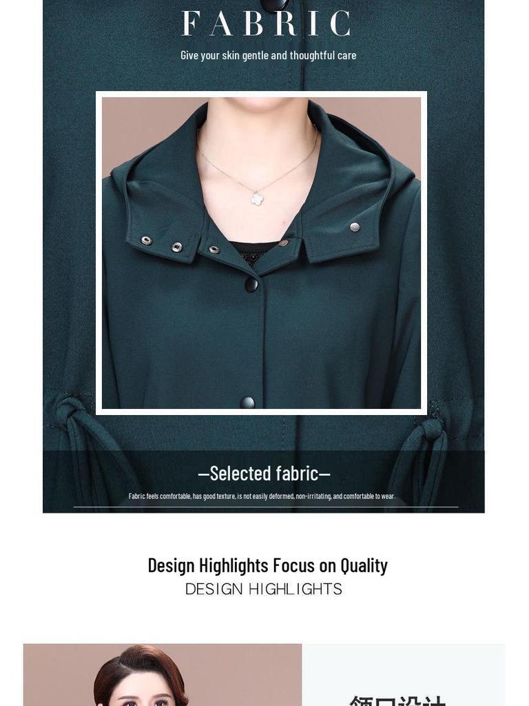 Mom's Versatile Mid-Length Trench Coat - Elegant, Large-Size, Casual Wear for Spring and Autumn
