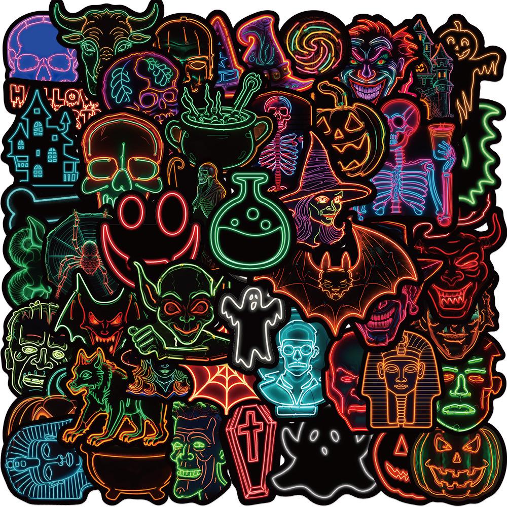 50 Cartoon Halloween Neon Doodle Stickers Personalized Decorative Guitar Notebook Suitcase DIY Waterproof