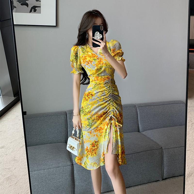 

Платье из шифона с французским ретро-цветочным принтом: Летняя пляжная юбка нестандартного кроя 2XL