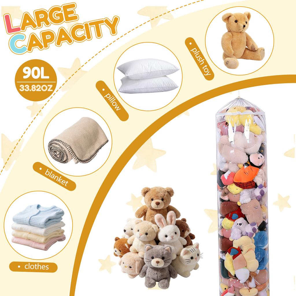 Cylindrical Plush Toy Storage Bean Bag Cover with Zipper Clear Waterproof PVC Stuffed Animal Storage Bag for Kids Play Boxing