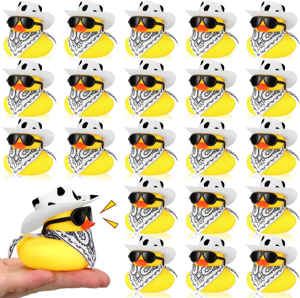 122436 Pcs Valentine'S Day Gift For Kids Cowboy Rubber Duck Mini Rubber Duckies With Hat Glasses Scarf Shower Party Favor