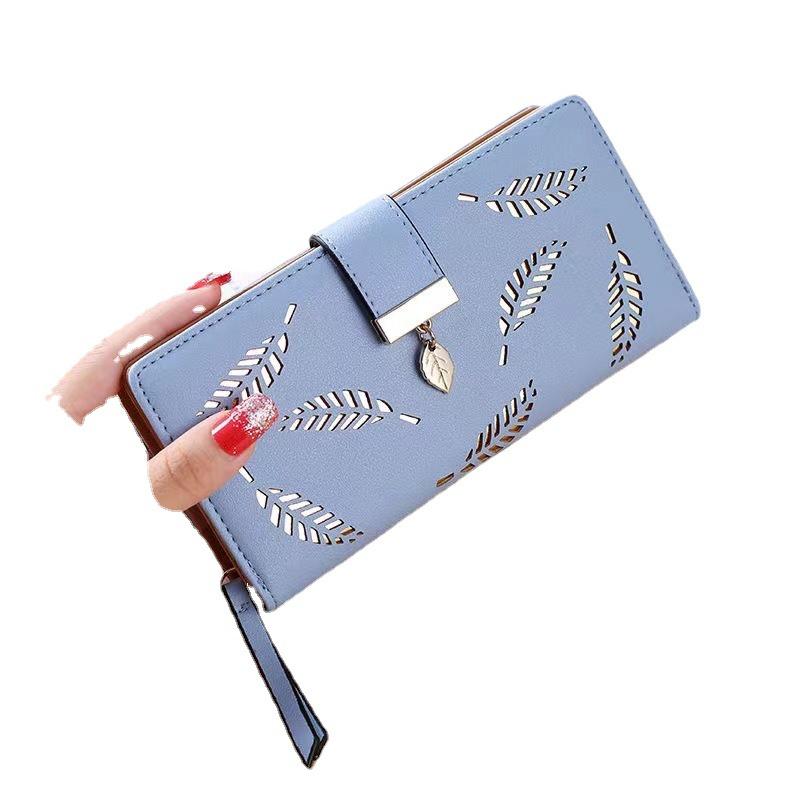 2023 New Ladies Wallet Hollow Leaf Pattern Pu Leather Zipper Closure Long Card Holder
