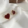 New light luxury high-end simple burgundy small love stud earrings niche fashion versatile earrings
